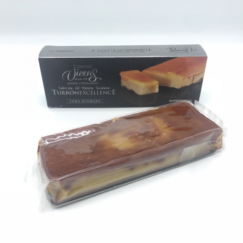 Spaanse Nougat of te wel turron. Turron Yema Quemeda is een zachte Turron gemaakt van gemalen amandelen, honing en eiwit en afgewerkt met gebrand eigeel. Bestel direct online.